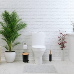 Coș de Gunoi cu Pedală pentru Baie Spirella ADONIS (Capacitate 3 L), Oțel Inoxidabil Negru Mat, Capac din Lemn de Bambus cu Închidere Lentă Easy-Close, Recipient Interior Detașabil, Ø 17 x 22.5 cm - Img 4
