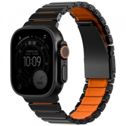 Curea UNIQ Strova Flex pentru Apple Watch 49mm / 46mm / 45mm / 44mm / 42mm Series, Neagra Portocalie