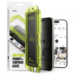 Folie de protectie Ecran Privacy Ringke Easy Slide pentru Apple iPhone 17, Sticla Securizata, Full Glue, Set 2 bucati