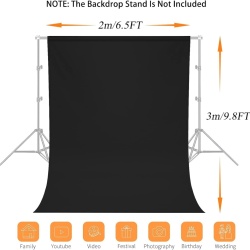 Fundal Foto Negru 2 x 3 Metri din material textil, Set Complet cu 4 Cleme cu Arc și 4 Clipsuri Anti-Șifonare pentru Portrete, Studio și Streaming - Img 6