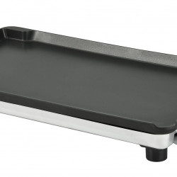 Gratar electric FRAM FEG-F2500SL, 2500W, placa fixa turnata, invelis antiaderent, placa 52 X 26 cm, temperatura ajustabila, maner rece, maner din aluminiu turnat, Negru/Argintiu