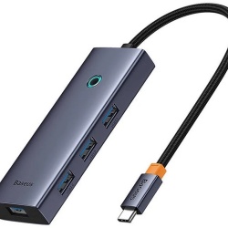 Hub Baseus UltraJoy 6-in-1, USB-C la HDMI4K@60Hz, 4xUSB 3.0, 1xPD, 100W, Gri