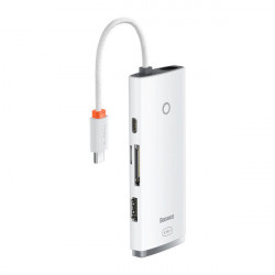 HUB multifunctional din seria Baseus Lite USB tip C - 2 x USB 3.0 / USB tip C PD / HDMI 1,4 / SD / TF alb (WKQX050102) - Img 5