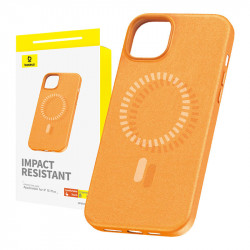 Husa magnetica pentru telefon pentru iPhone 15 Plus Seria Baseus Fauxther (portocaliu)