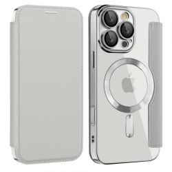 Husa MagSafe pentru Apple iPhone 12, Techsuit, SmartMag Book, Gri