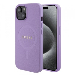 Husa MagSafe pentru Apple iPhone 15, Guess, Saffiano, Mov GUHMP15SPSAHMCU
