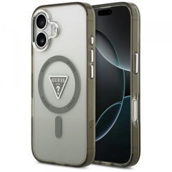 Husa MagSafe pentru Apple iPhone 17, Guess, IML Gradient Triangle Logo, Kaki Argintie