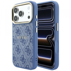 Husa MagSafe pentru Apple iPhone 18 Pro / 17 Pro, Guess, 4G Embossed Classic, Albastra
