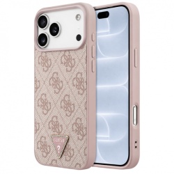 Husa MagSafe pentru Apple iPhone 18 Pro / 17 Pro, Guess, 4G Triangle Strass, Roz