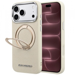 Husa MagSafe pentru Apple iPhone 18 Pro Max / 17 Pro Max, Karl Lagerfeld, Ring Stand 360 Saffiano, Bej