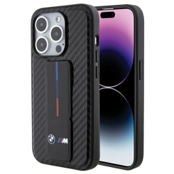 Husa pentru Apple iPhone 15 Pro, BMW, Grip Stand Smooth & Carbon, Neagra