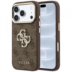 Husa pentru Apple iPhone 18 Pro / 17 Pro, Guess, 4G Big Strass Logo, Maro