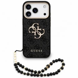 Husa pentru Apple iPhone 18 Pro / 17 Pro, Guess, 4G Classic Logo with Strap, Neagra Aurie