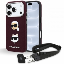 Husa pentru Apple iPhone 18 Pro / 17 Pro, Karl Lagerfeld, Saffiano Crossbody Karl & Choupette Head's Pins Logo, Visinie