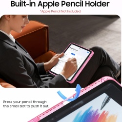 Husă Rotativă 360° Fintie pentru iPad 11 Gen (A16, 11") și iPad 10 Gen (10.9"), Suport Apple Pencil, Funcție Auto Sleep/Wake, Spate Hibrid PC+TPU, Roz cu Sclipici (Glittering Pink) - Img 6