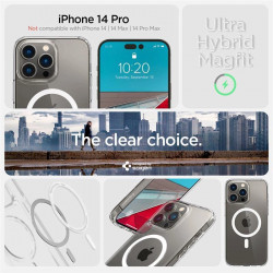 Husa Spigen Ultra Hybrid Mag cu MagSafe pentru iPhone 14 Pro - Transparenta si Alba