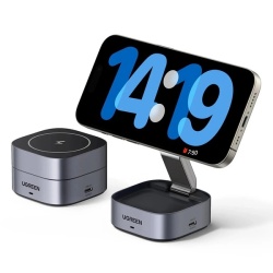 Incarcator inductiv Ugreen W526 3in1 MagSafe / Qi pentru telefon / casti cu port USB-C - negru