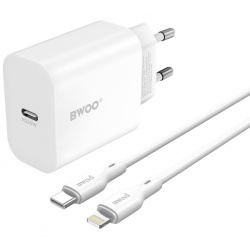 Incarcator Retea Cu Cablu Lightning BWOO CDA233, 20W, 3A, 1 x USB-C, Alb