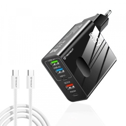 Incarcator Retea Cu Cablu USB-C Techsuit CHC1 PentaXPower, 25W, 3A, 3 x USB-A - 2 x USB-C, Negru