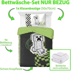 Lenjerie de pat pentru 1 persoana Minecraft Creeper Doodle, 100% bumbac, cearceaf pilota si fata de perna 50 x 70 cm, Multicolor - Img 2