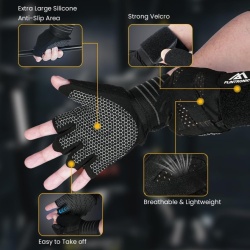 Mănuși de Fitness și Culturism flintronic cu Fașă Reglabilă pentru Încheietură, Palmă Căptușită cu Spumă EVA 5 mm Anti-Bătături, Strat Siliconic Antiderapant Fagure, Respirabile, pentru Haltere, Tracțiuni, Ciclism și Antrenament Funcțional - Img 2