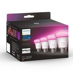Pachet 4 becuri LED RGB inteligente Philips Hue, Bluetooth, Zigbee, A60, E27, 6.5W (60W), 806 lm, lumina alba si colorata