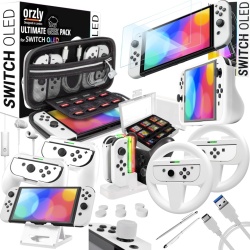 Pachet de accesorii Orzly compatibil cu consola OLED Nintendo Switch (NU este compatibil cu editia 2017) Pachet Ultimate Geek cu carcasa si protector de ecran si multe altele