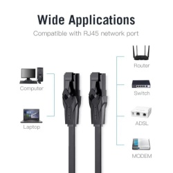 Patch Cord UTP Vention, Cat. 6, 30m, flat cable, conductor cupru - aluminiu, viteza max transfer 1 Gbps, invelis PVC, negru, "IBABT"  - Img 3