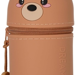 Penar Școlar Kawaii 2-în-1 din Silicon Moale Legami, Model Ursuleț (Teddy), Suport Retractabil de Birou, Închidere cu Fermoar, Înălțime 18.5 cm - Img 2