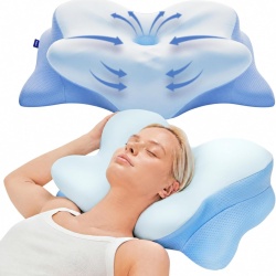 Pernă Ortopedică Cervicală cu Spumă cu Memorie Derila ERGO, Suport Ergonomic Fluture pentru Gât și Umeri, Husă Răcoroasă Detașabilă și Lavabilă, Certificată OEKO-TEX și CertiPUR-US