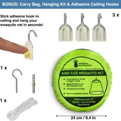 Plasă de Țânțari pentru Pat Dublu și Single Universal Backpackers, Fără Deschidere / Complet Închisă, Dimensiune XL (10.5 x 2.3 m), Montare Simplă cu 1 Punct, Plasă Albă Densă cu Bază Elastică, Sac de Transport Inclus - Img 6