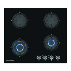 Plita incorporabila Heinner HBH-S584WI-GBK, Gaz, 4 Arzatoare, Aprindere electrica, Gratar fonta, WOK, Sticla neagra - Img 2