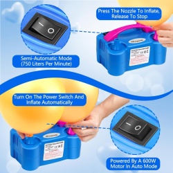 Pompă Electrică pentru Umflat Baloane 600W, 2 Moduri de Funcționare (Automat și Manual la Apăsare), Compresor Portabil cu Duze Duble pentru Baloane din Latex și Folie, Petreceri, Nunți și Evenimente - Img 8