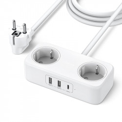 Prelungitor cablu de alimentare Ugreen cu 2 porturi USB, 1 x USB-C negru (CD280)
