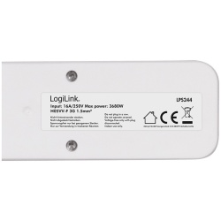 PRELUNGITOR LOGILINK, Schuko x 3, cablu 3G 1.5mm2, 230 V/16 A, 50 Hz, max. 3600 W, buton intrerupator iluminat, IP20, 1.5m, alb "LPS244" - Img 5