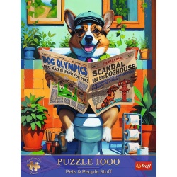 PUZZLE TREFL 1000 PREMIUM PLUS ANIMALE DE COMPANIE SI OAMENI CORGI LA TOALETA - Img 3