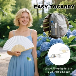 Set 12 evantai de hârtie și bambus Elegant Celebration, evantaie pliabile elegante pentru nunți și petreceri în aer liber, mâner neted din bambus fără așchii, design alb pur personalizabil DIY, deschidere de 38 cm - Img 6