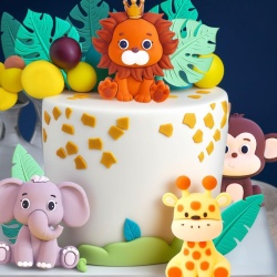 Set 16 Toppere Tort Tematică Junglă / Safari Sage Green, Figurine Animale (Leu, Elefant, Maimuță, Girafă) și Frunze Tropicale, Decorațiuni Tort pentru Petrecere Copii, Botez și Baby Shower - Img 5