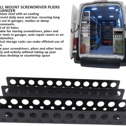 Set 2 Suporturi Metalice de Perete pentru Scule și Unelte Klanata, 23 Orificii de Organizare, Construcție din Oțel Rezistent, Accesorii de Montaj Incluse, 33 x 6 x 5 cm - Img 3