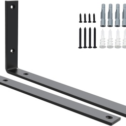 Set 2 Suporturi Metalice pentru Polițe SAYAYO Heavy Duty, Fier Masiv Grosime 5 mm, Profil L 300 x 150 mm, Încărcare până la 50 kg, Vopsire Negru Mat, Kit Complet de Montaj Inclus