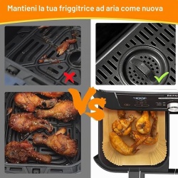 Set 200 bucăți hârtie de copt dreptunghiulară pentru friteuză cu aer cald (Air Fryer) cu două coșuri, 20.5 x 14 cm HONYAO, compatibilă Ninja Double Stack și Dual Zone 7.6L - 10L - Img 5