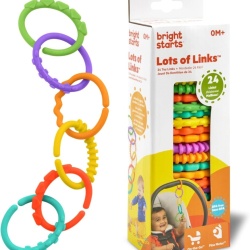 Set 24 Bucăți Inele Gingivale și Conectori pentru Cărucior Bright Starts Lots of Links, Inele Texturate de Dentiție și Joacă pentru Bebeluși