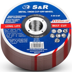 Set 25 Discuri Abrazive de Debitat Metal și Inox S&R 115 x 1.0 x 22.23 mm, Ultra-Subțiri, Ranforsate cu Fibră de Sticlă Dublă, A60 S-BF, pentru Polizor Unghiular