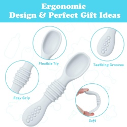 Set 3 Lingurițe de Învățare din Silicon pentru Bebeluși Vicloon (Albastru + Verde + Gri), Fără BPA, Linguriță de Diversificare și Masaj Gingival pentru Copii de la 4 Luni - Img 6