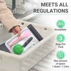 Set 3 Portfarduri Transparente pentru Cosmetice Ogato, Aprobate TSA și UE pentru Bagaj de Cabină (1L), Pungi Etanșe Anti-Scurgere din PEVA Reciclabil cu Fermoar Impermeabil, Organizator Călătorie Avion - Img 4