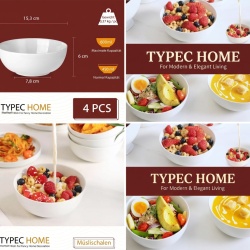 Set 4 boluri pentru mic dejun și cereale Typec Home, capacitate 600 ml, ceramică/porțelan, Alb - Img 5