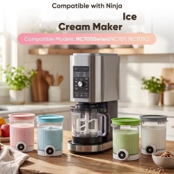 Set 4 recipiente pentru inghetata Typec Home compatibil cu seriile Ninja Swirl NC700 si NC701, BPA-free, 13.8x11.8x9.8cm, capace multicolore - Img 2