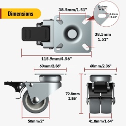 Set 4 Roți Pivotante pentru Mobilier HOLKIE Heavy Duty 50mm, Cu Frână, Capacitate Totală 400 kg (2 cu Frână și 2 fără) - Img 8