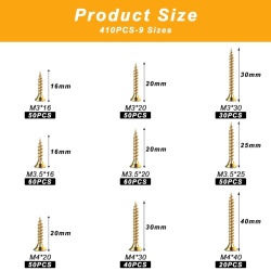 Set 410 Șuruburi Typec pentru Lemn Autofiletante M3-M4, Cap Îngropat (Countersunk / Flat), Oțel Carbon Zincat, Asortiment Dimensiuni Mici și Medii cu Cutie de Depozitare - Img 7