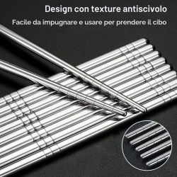 Set 5 Perechi Bețișoare Metalice Tiokin, Oțel Inoxidabil 304, Lungime 24 cm, Design Pătrat Anti-Alunecare, Reutilizabile și Lavabile - Img 4